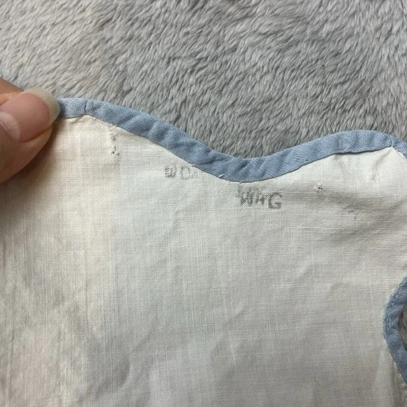 Vtg MCM Bird Applique Coverlet Sheet Full Double White Blue Cotton Scallop Hem - Picture 9 of 16